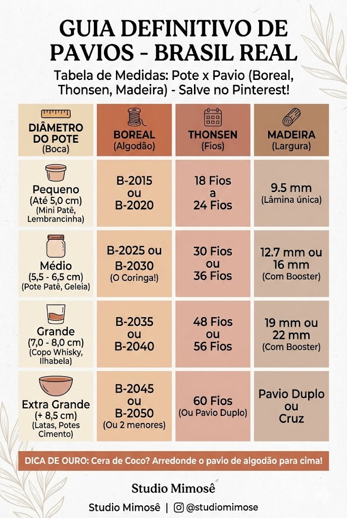 medidas dos pavios