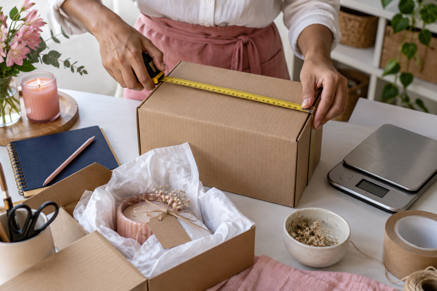 Duas caixas de tamanhos diferentes preparadas para comparar o custo de envio