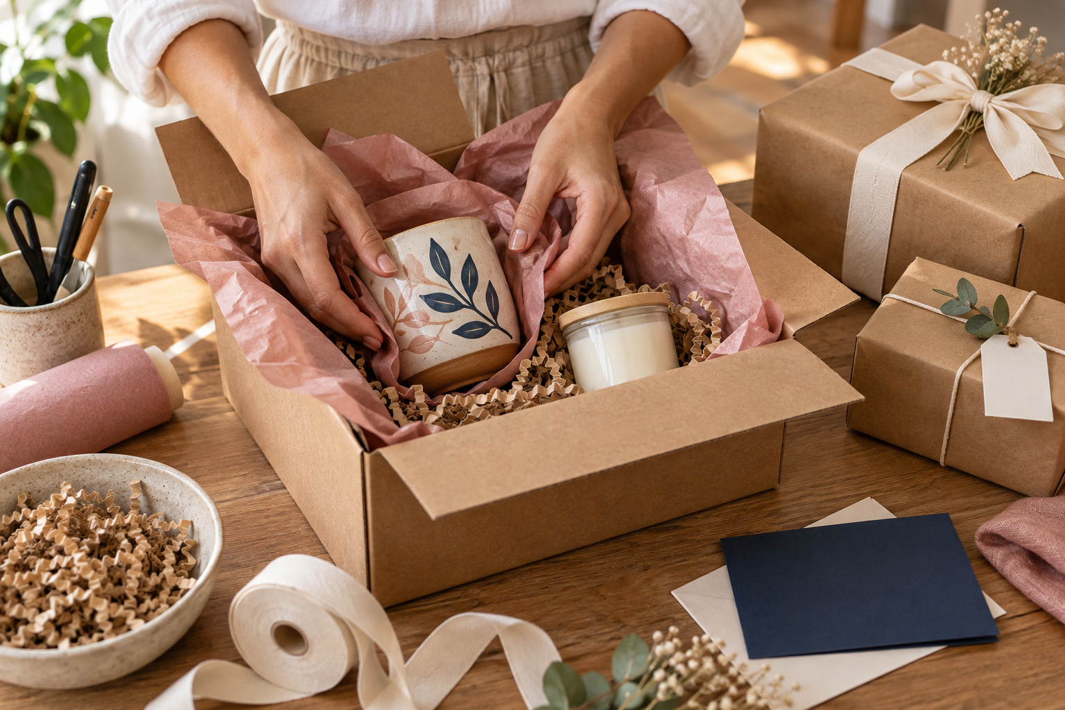 Embalagem protegida com produtos artesanais pronta para envio