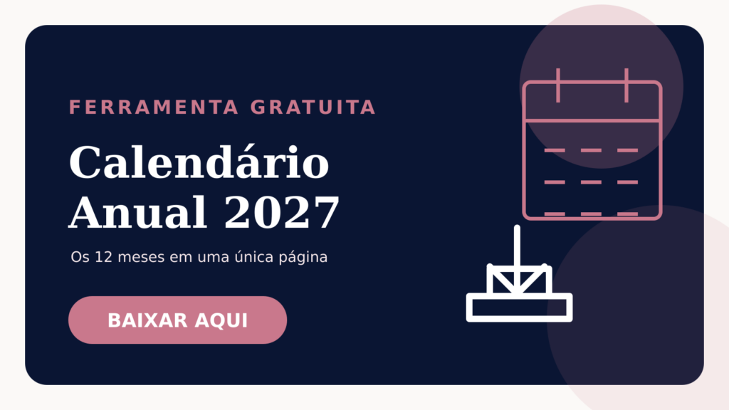 Calendário 2027 Anual com 12 Meses em Uma Página | Download Grátis
