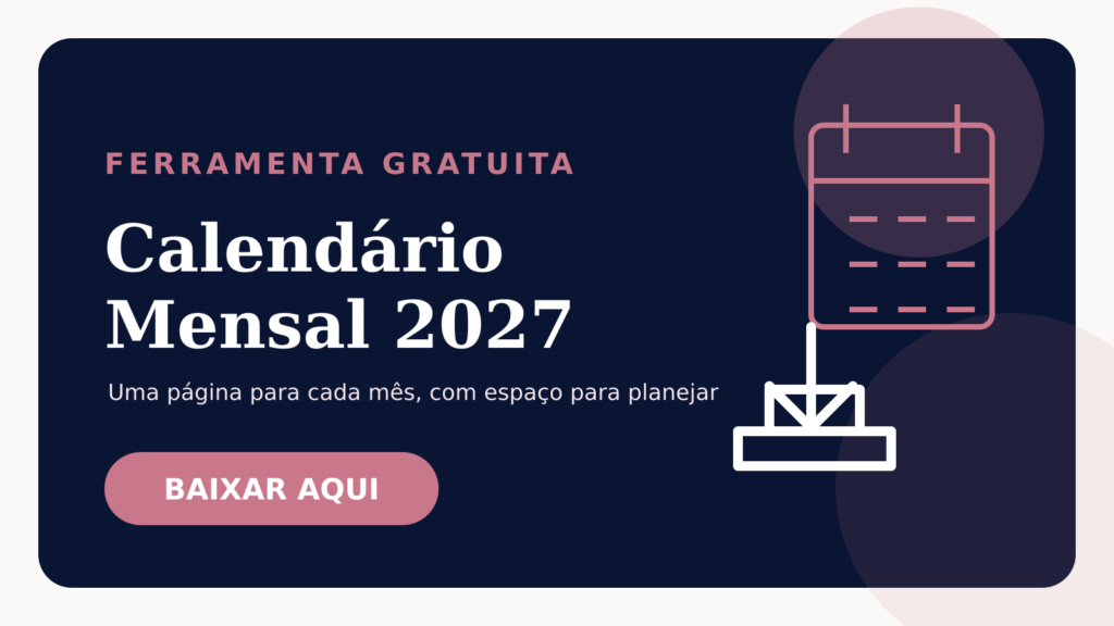 Calendário 2027 Mensal Clássico para Imprimir | Download Grátis