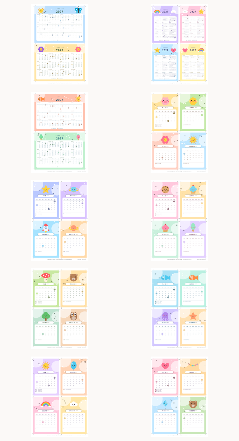 Prévia dos 10 modelos de calendário 2027 para ímã de geladeira