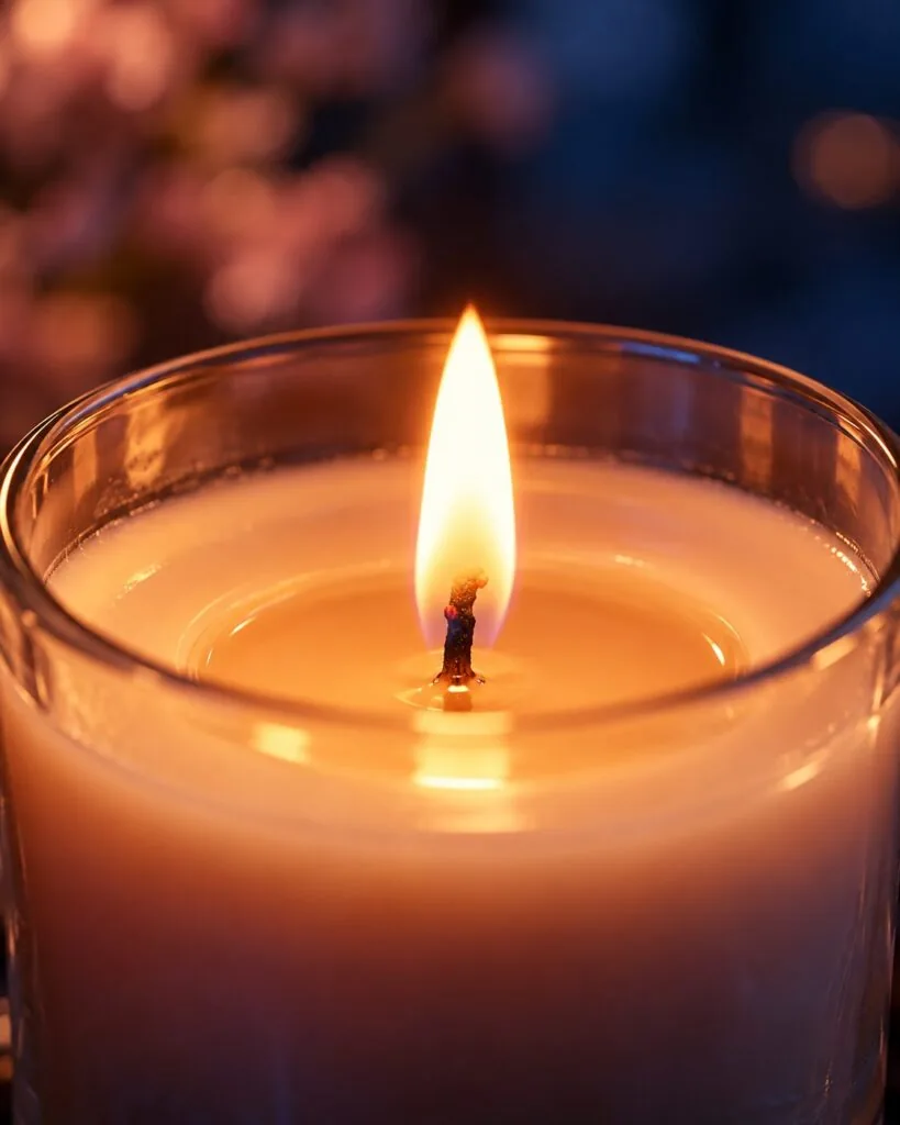Chama estável de vela aromática artesanal em pote de vidro